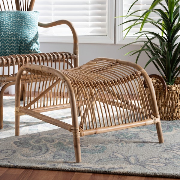 Baxton Studio Lamaria Modern Bohmenian Natural Brown Antique Rattan Footstool 219-12716-ZORO - main